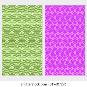 set of creative cube pattern. optical illusion. Seamless geometry design. green, purple color. Vector illustration.
