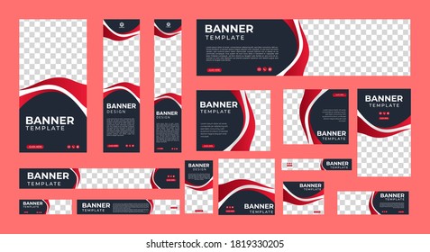set of creative design web banners with standard size and a place for photos. Business ad banner. Vertical, horizontal and square template. vector illustration EPS 10