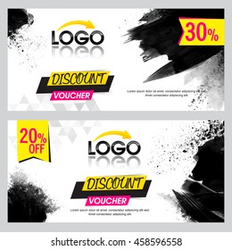 Set of creative Discount Voucher or Gift Coupon Template layout with abstract paint stroke and Different Discount Offers, Vector illustration.