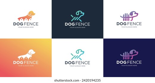 set of creative dog logos combine with fence concept design template inspiration.