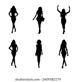 A set of creative fashion models silhouette vector art illustration.