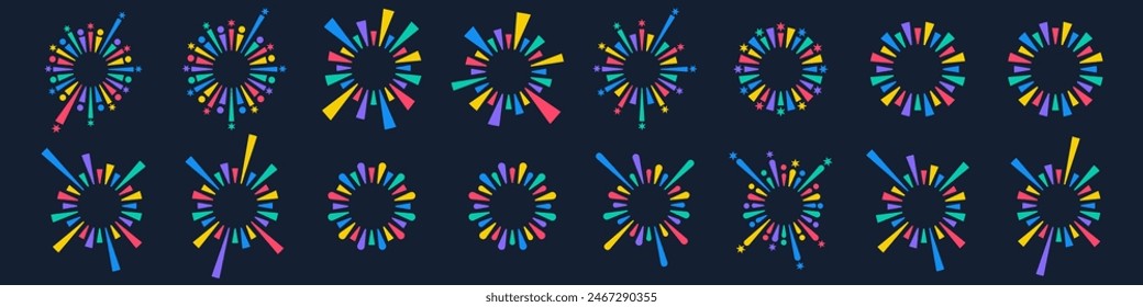 Set of creative fireworks explosion design vectors, ornament fireworks colorful design vector.