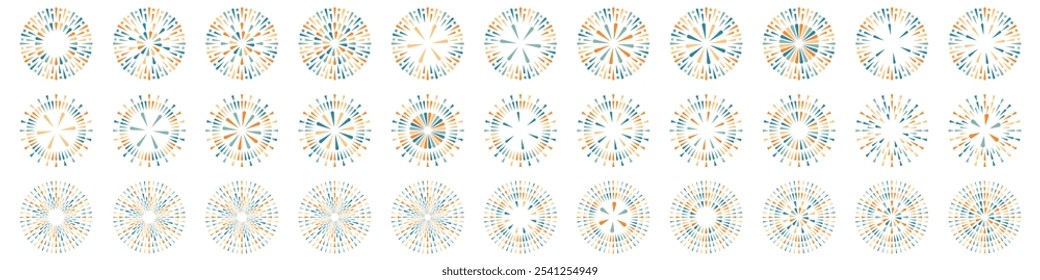 Conjunto de Vectores creativos de diseño de explosión de fuegos artificiales, Vector de diseño colorido de fuegos artificiales de adorno.