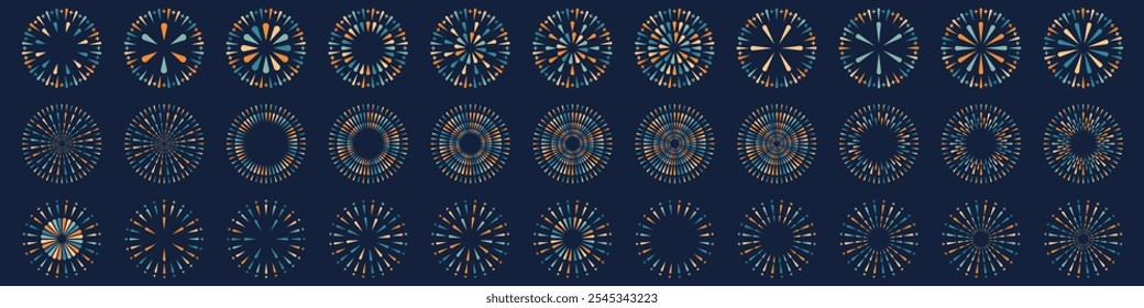 Set of creative fireworks explosion design vectors, ornament fireworks colorful design vector.