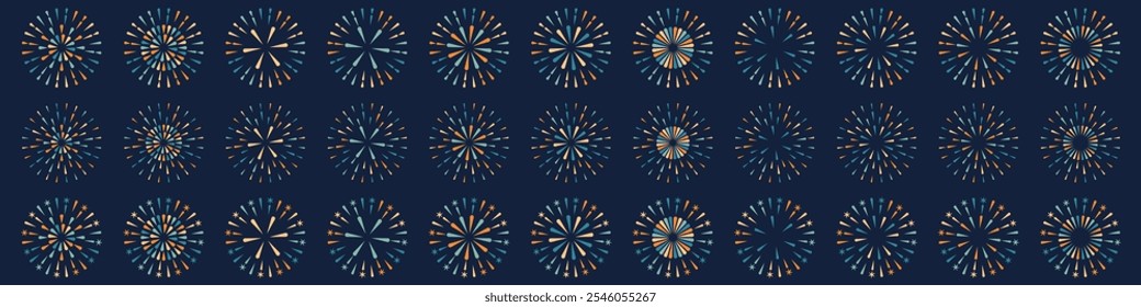 Set of creative fireworks explosion design vectors, ornament fireworks colorful design vector.
