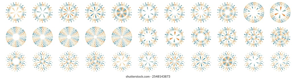 Set of creative fireworks explosion design vectors, ornament fireworks colorful design vector.