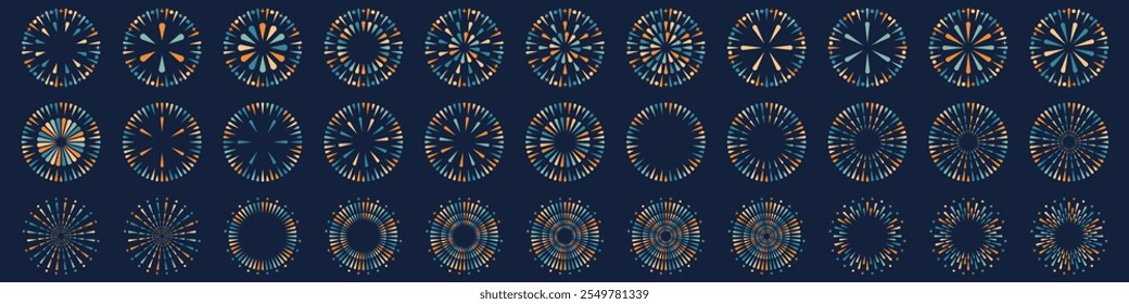 Conjunto de criativos fogos de artifício projetam vetores, ornamento fogos de artifício vetor de design colorido.