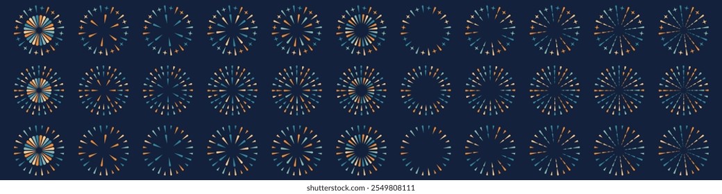 Set of creative fireworks explosion design vectors, ornament fireworks colorful design vector.