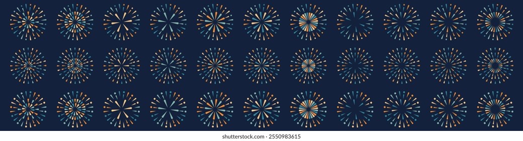 Conjunto de Vectores creativos de diseño de explosión de fuegos artificiales, Vector de diseño colorido de fuegos artificiales de adorno.