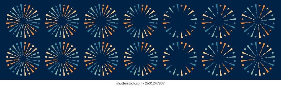 Set of creative fireworks explosion design vectors, ornament fireworks colorful design vector.