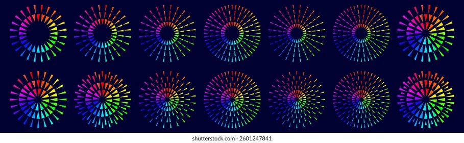 Set of creative fireworks explosion design vectors, ornament fireworks colorful design vector.