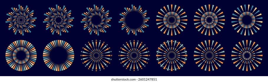Set of creative fireworks explosion design vectors, ornament fireworks colorful design vector.