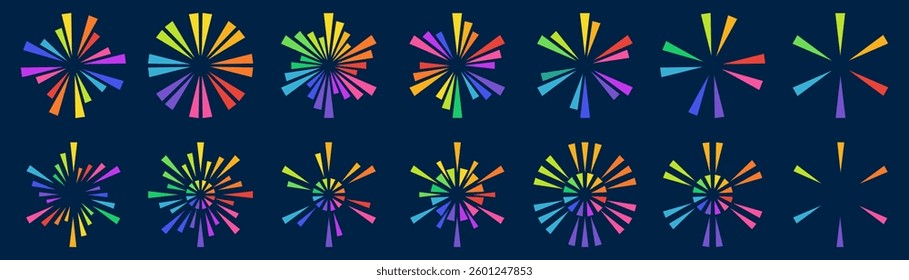 Set of creative fireworks explosion design vectors, ornament fireworks colorful design vector.
