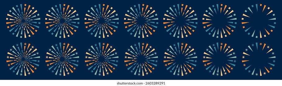 Set of creative fireworks explosion design vectors, ornament fireworks colorful design vector.