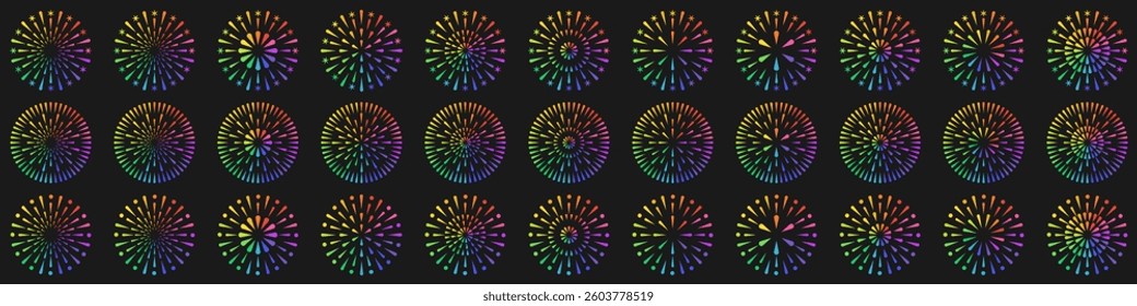 Set of creative fireworks explosion design vectors, ornament fireworks colorful design vector.
