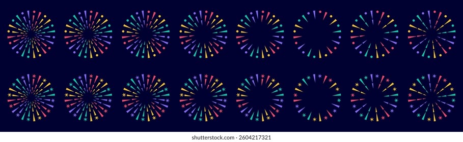 Set of creative fireworks explosion design vectors, ornament fireworks colorful design vector.