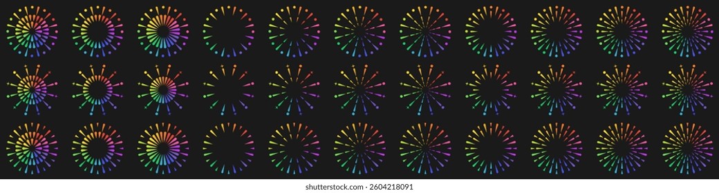 Set of creative fireworks explosion design vectors, ornament fireworks colorful design vector.