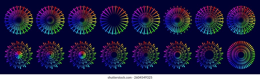 Set of creative fireworks explosion design vectors, ornament fireworks colorful design vector.