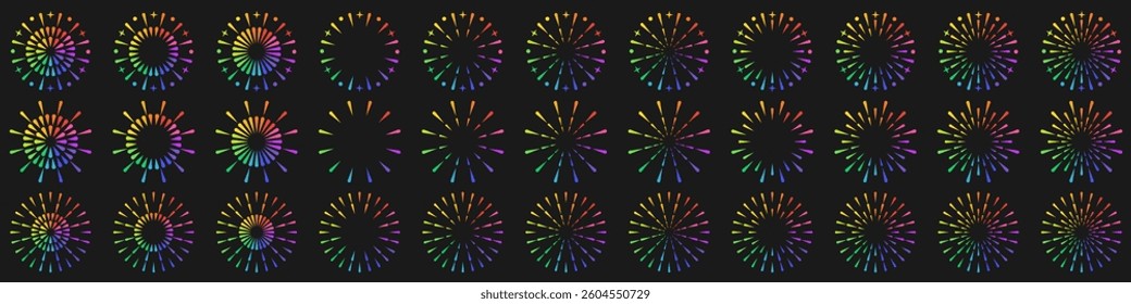 Set of creative fireworks explosion design vectors, ornament fireworks colorful design vector.