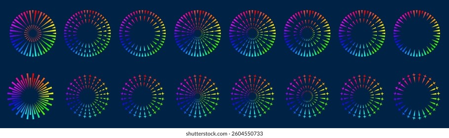 Set of creative fireworks explosion design vectors, ornament fireworks colorful design vector.