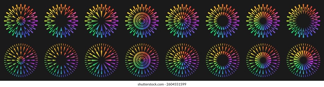 Set of creative fireworks explosion design vectors, ornament fireworks colorful design vector.