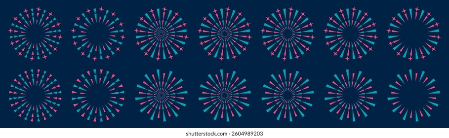 Set of creative fireworks explosion design vectors, ornament fireworks colorful design vector.