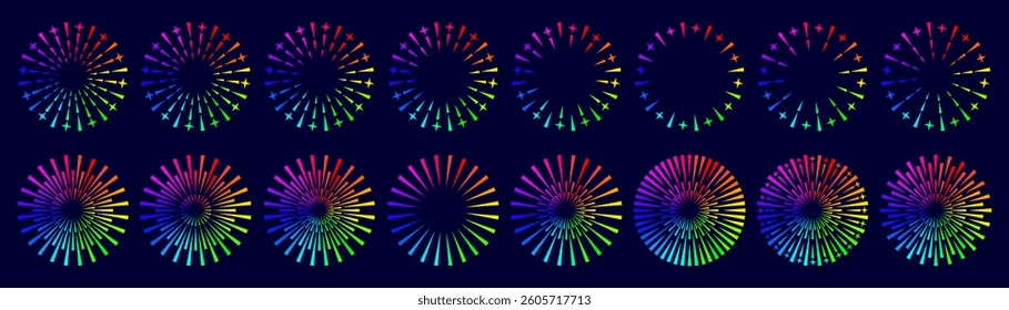 Set of creative fireworks explosion design vectors, ornament fireworks colorful design vector.