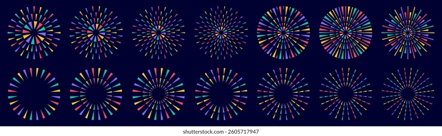Set of creative fireworks explosion design vectors, ornament fireworks colorful design vector.