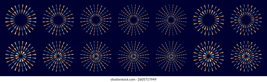Set of creative fireworks explosion design vectors, ornament fireworks colorful design vector.