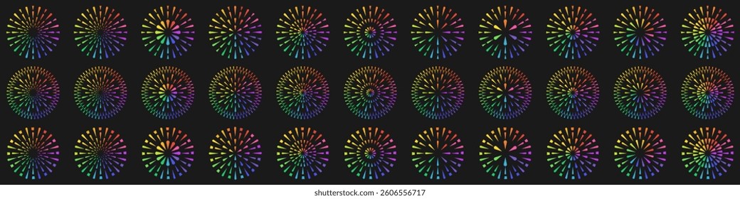 Set of creative fireworks explosion design vectors, ornament fireworks colorful design vector.