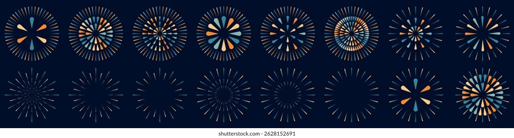 Conjunto de criativos fogos de artifício projetam vetores, ornamento fogos de artifício vetor de design colorido.