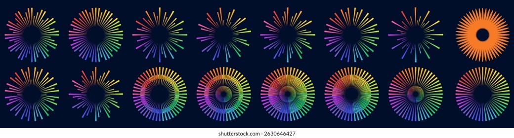 Set of creative fireworks explosion design vectors, ornament fireworks colorful design vector.