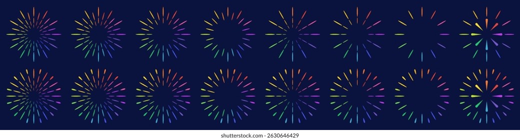 Conjunto de criativos fogos de artifício projetam vetores, ornamento fogos de artifício vetor de design colorido.