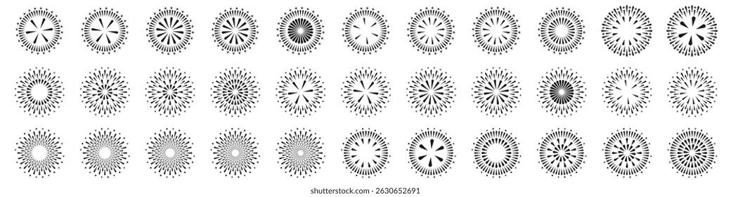 Set of creative fireworks explosion design vectors, ornament fireworks colorful design vector.