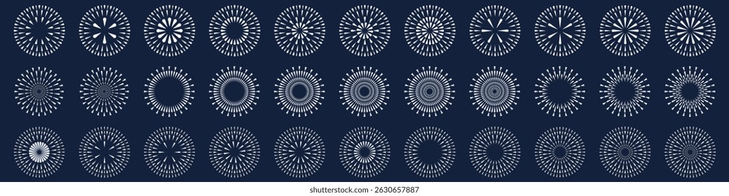 Set of creative fireworks explosion design vectors, ornament fireworks colorful design vector.