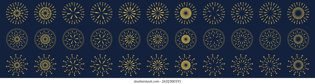 Set of creative fireworks explosion design vectors, ornament fireworks colorful design vector.