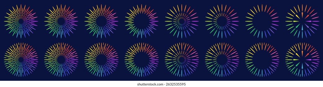 Conjunto de criativos fogos de artifício projetam vetores, ornamento fogos de artifício vetor de design colorido.