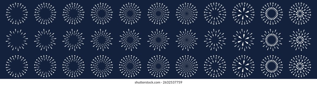 Set of creative fireworks explosion design vectors, ornament fireworks colorful design vector.