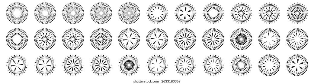 Set of creative fireworks explosion design vectors, ornament fireworks colorful design vector.