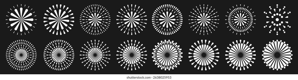 Set of creative fireworks explosion design vectors, ornament fireworks colorful design vector.