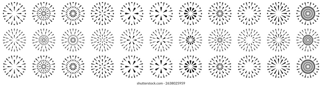 Set of creative fireworks explosion design vectors, ornament fireworks colorful design vector.