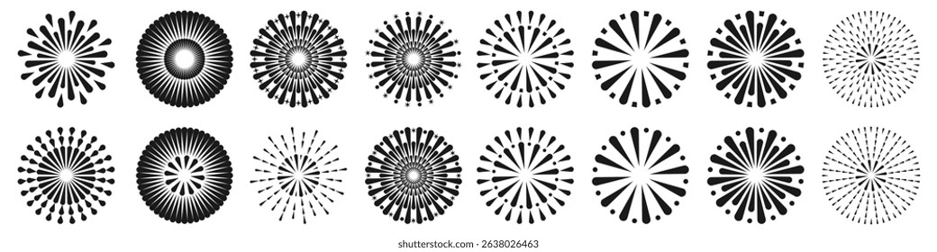 Set of creative fireworks explosion design vectors, ornament fireworks colorful design vector.