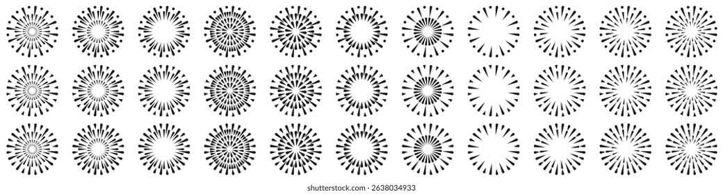 Set of creative fireworks explosion design vectors, ornament fireworks colorful design vector.
