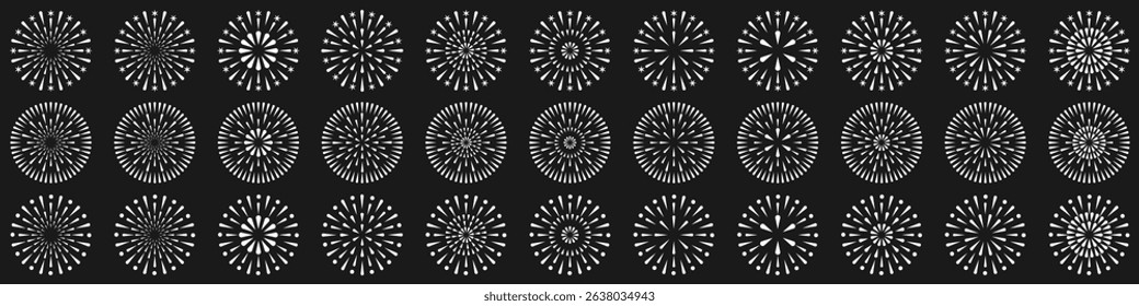 Set of creative fireworks explosion design vectors, ornament fireworks colorful design vector.