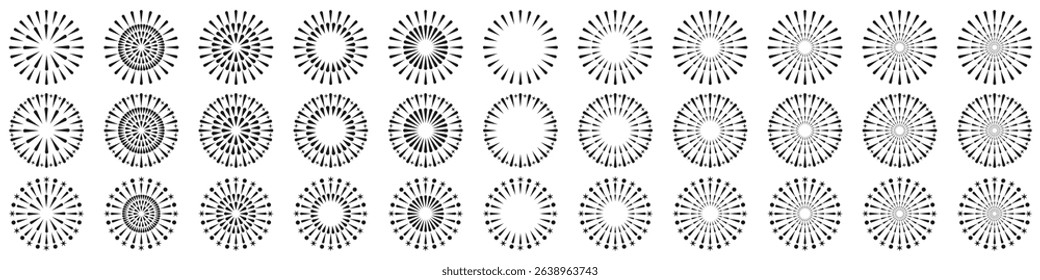 Set of creative fireworks explosion design vectors, ornament fireworks colorful design vector.