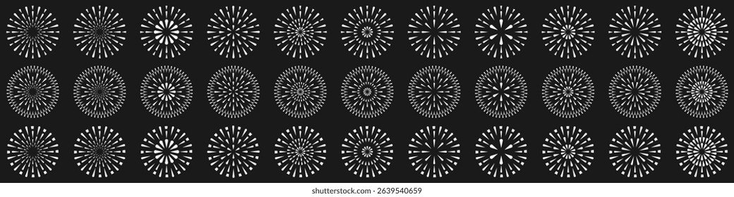 Set of creative fireworks explosion design vectors, ornament fireworks colorful design vector.