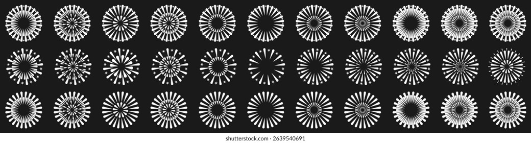 Set of creative fireworks explosion design vectors, ornament fireworks colorful design vector.