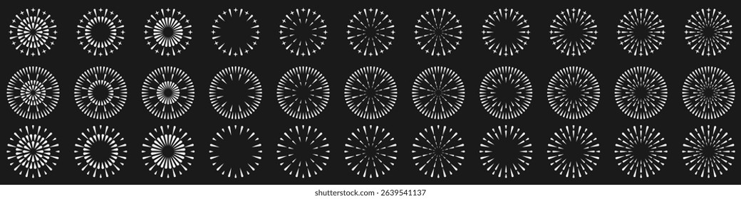 Set of creative fireworks explosion design vectors, ornament fireworks colorful design vector.