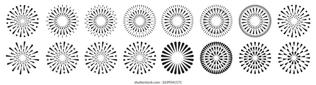 Set of creative fireworks explosion design vectors, ornament fireworks colorful design vector.