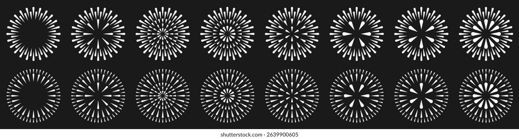 Set of creative fireworks explosion design vectors, ornament fireworks colorful design vector.